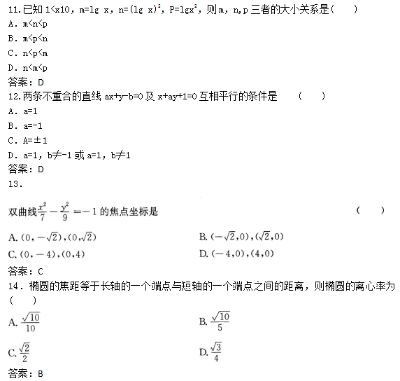 2022年贵州成人高考高起点数学(文)考试预热试题及答案三(图5)