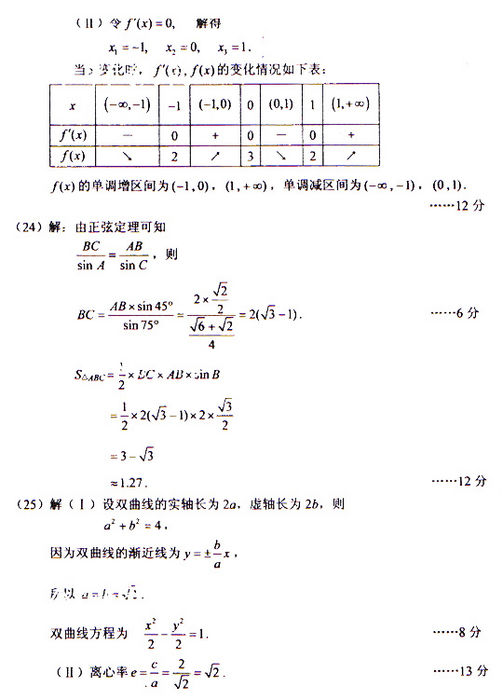 2009年成人高考数学试题及答案(高起点文史类)(图5)