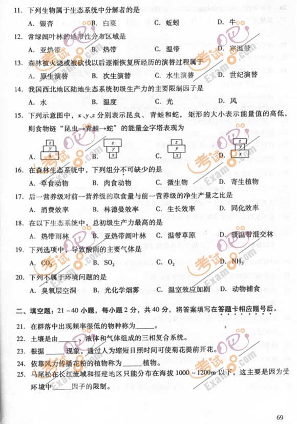 2011成人高考专升本《生态学基础》试题及答案(图2)