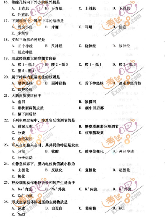 2010成人高考专升本医学综合试题及答案(图3)
